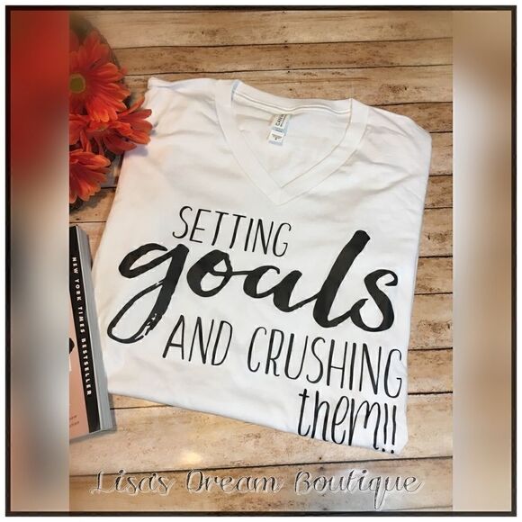 Setting Goals and Crushing Them Tee Graphic White V-Neck Tee - Picture 3 of 3